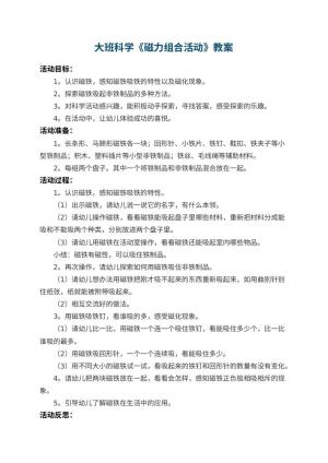 幼儿园大班科学教案《磁力组合活动》 包含反思预览