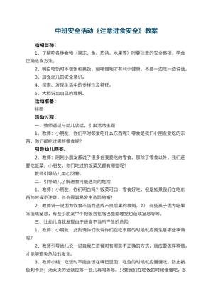 幼儿园中班安全活动教案《注意进食安全》 包含反思