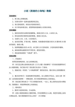 幼儿园小班教案《勇敢的小海龟》