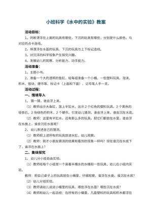 幼儿园小班科学教案《水中的实验》 包含反思