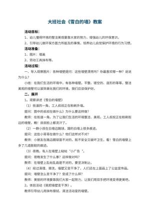 幼儿园大班社会优秀教案《雪白的墙》