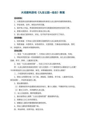 幼儿园大班建构游戏教案《九龙公园--组合》 包含反思