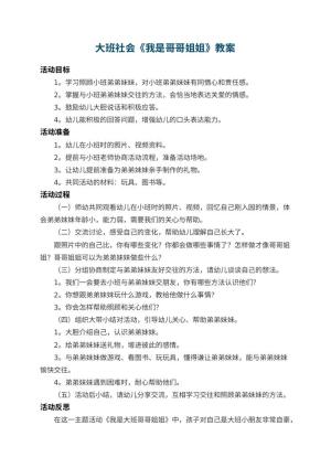 幼儿园大班社会教案《我是哥哥姐姐》 包含反思预览