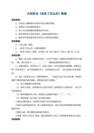 幼儿园大班安全教案《走失了怎么办》 包含反思预览