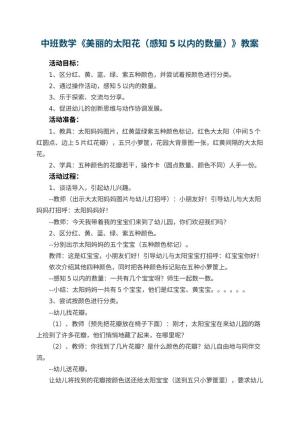 幼儿园中班数学优秀教案《美丽的太阳花（感知5以内的数量）》 包含反思预览
