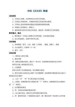 幼儿园中班教案《沉与浮》 包含反思预览