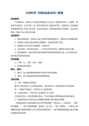 幼儿园大班科学教案《蚂蚁会游泳吗》 包含反思
