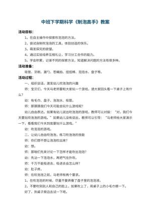 幼儿园中班下学期科学教案《制泡高手》 包含反思预览