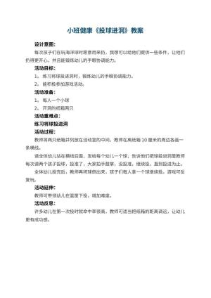幼儿园小班健康教案《投球进洞》 包含反思预览