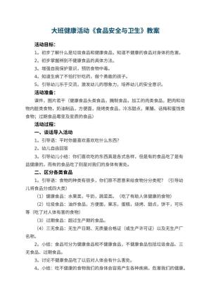 幼儿园大班健康活动《食品安全与卫生》教案 包含反思预览