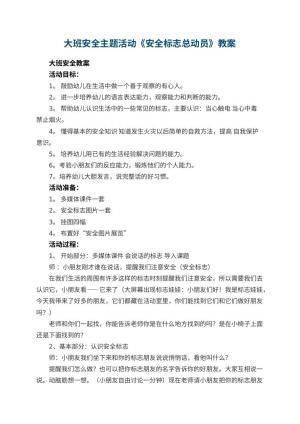 幼儿园大班安全主题活动《安全标志总动员》 包含反思