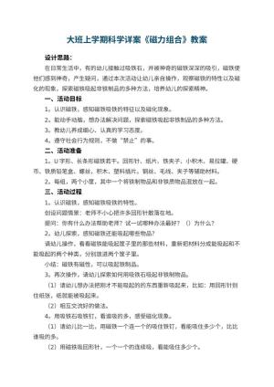 幼儿园大班上学期科学详案教案《磁力组合》 包含反思预览