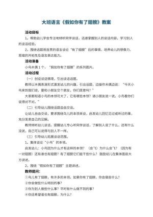 幼儿园大班语言优秀教案《假如你有了翅膀》 包含反思预览