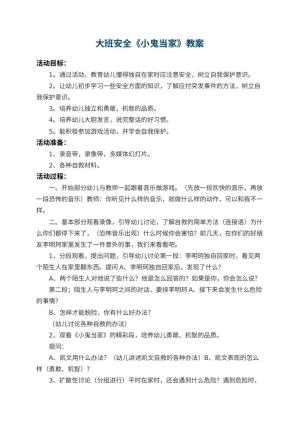 幼儿园大班安全教案《小鬼当家》 包含反思