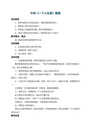 幼儿园中班教案《一个人在家》 包含反思