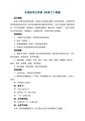 幼儿园大班科学公开课教案《风来了》 包含反思