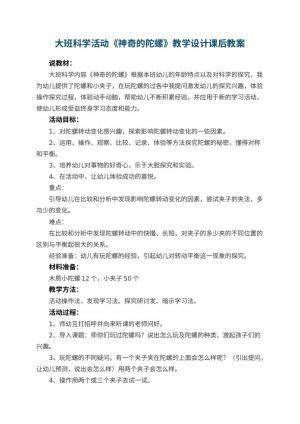 幼儿园大班科学活动《神奇的陀螺》教学设计课后 包含反思预览