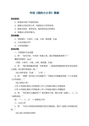 幼儿园中班教案《我的小小手》 包含反思预览