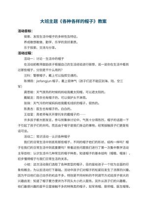 幼儿园大班主题教案《各种各样的帽子》预览