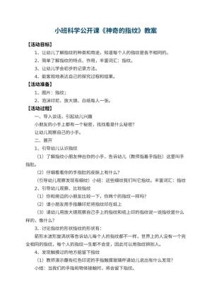 幼儿园小班科学公开课教案《神奇的指纹》 包含反思预览
