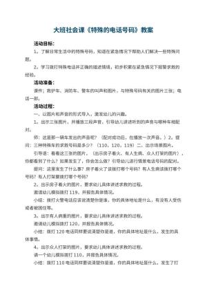 幼儿园大班社会课教案《特殊的电话号码》 包含反思预览