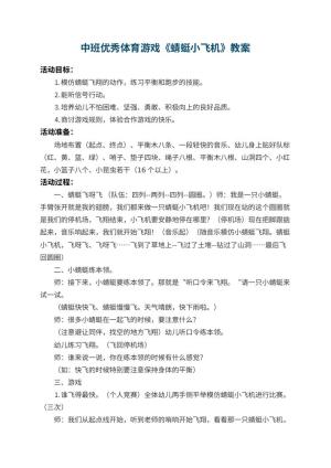 幼儿园中班优秀体育游戏教案《蜻蜓小飞机》 包含反思预览