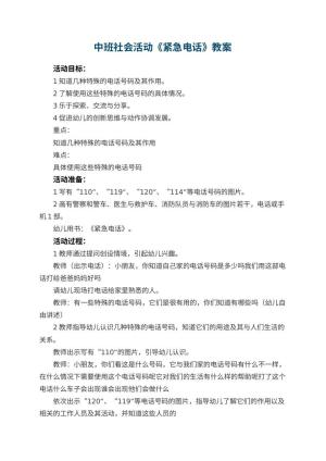 幼儿园中班社会活动教案《紧急电话》 包含反思预览