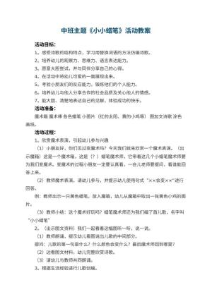 幼儿园中班主题《小小蜡笔》教案活动 包含反思预览