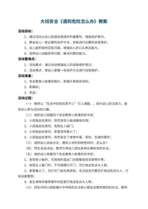 幼儿园大班安全优秀教案《遇到危险怎么办》 包含反思预览