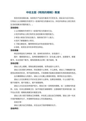 幼儿园中班主题教案《明亮的眼睛》 包含反思预览