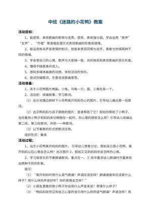 幼儿园中班教案《迷路的小花鸭》 包含反思