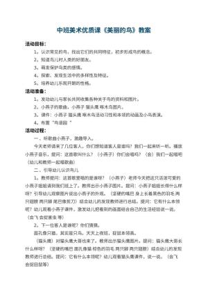 幼儿园中班美术优质课教案《美丽的鸟》 包含反思预览
