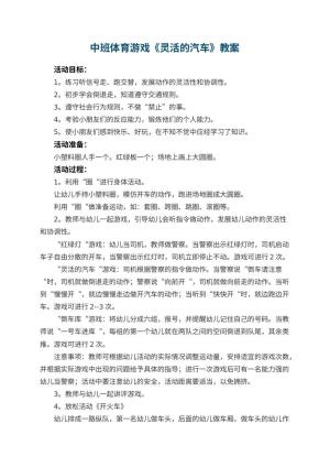 幼儿园中班体育游戏教案《灵活的汽车》 包含反思预览