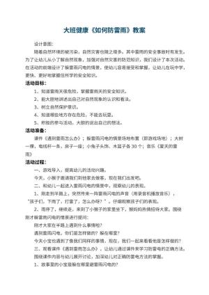 幼儿园大班健康教案《如何防雷雨》 包含反思预览