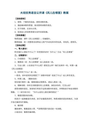 幼儿园大班优秀语言公开课教案《风儿在哪里》 包含反思