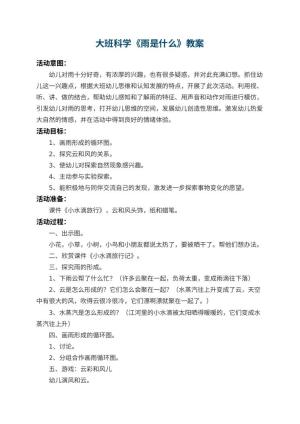 幼儿园大班科学教案《雨是什么》 包含反思预览