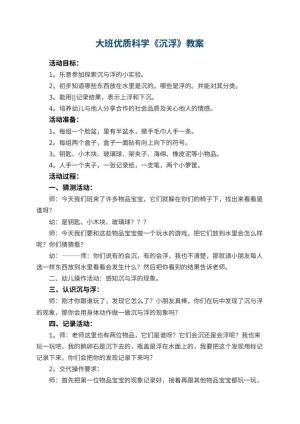 幼儿园大班优质科学教案《沉浮》 包含反思预览