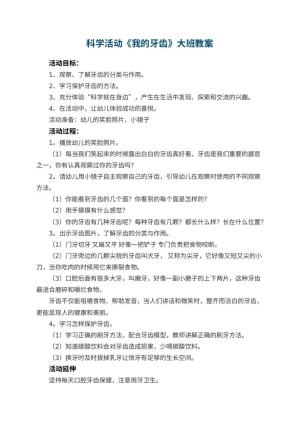 幼儿园科学活动《我的牙齿》大班教案 包含反思预览