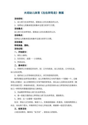 幼儿园大班幼儿体育教案《左右转弯走》 包含反思
