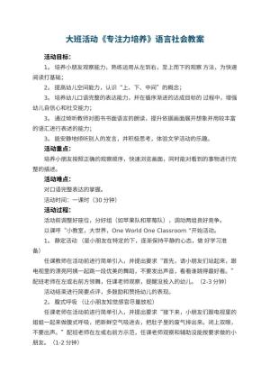 幼儿园大班活动《专注力培养》语言社会教案预览