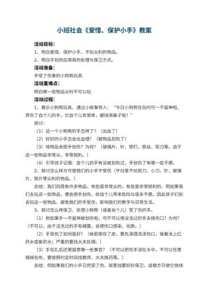 幼儿园小班社会教案《爱惜、保护小手》 包含反思预览