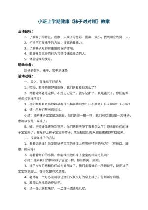 幼儿园小班上学期健康教案《袜子对对碰》 包含反思预览