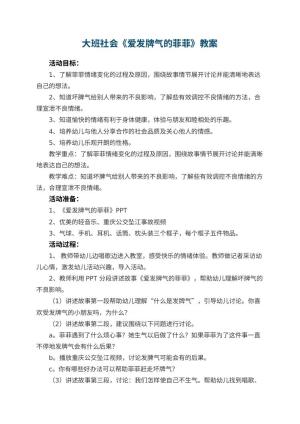 幼儿园大班社会《爱发牌气的菲菲》教案 包含反思预览