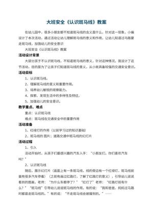 幼儿园大班安全教案《认识斑马线》 包含反思预览