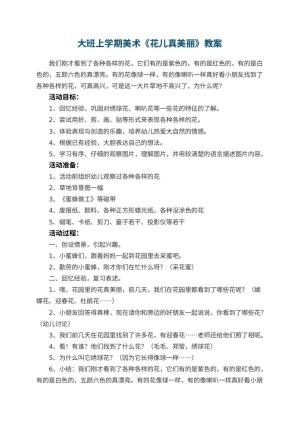 幼儿园大班上学期美术教案《花儿真美丽》 包含反思预览