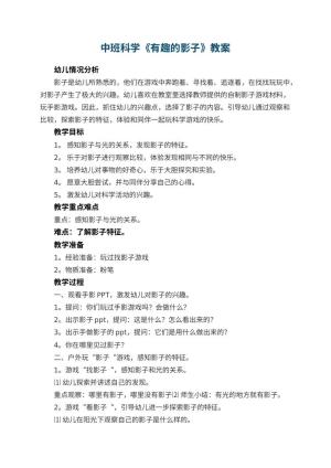 幼儿园中班科学教案《有趣的影子》 包含反思预览