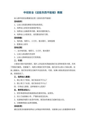 幼儿园中班安全《这些东西不能碰》教案 包含反思预览
