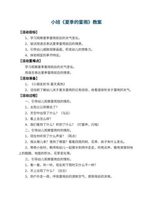 幼儿园小班教案《夏季的雷雨》