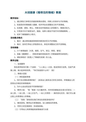 幼儿园大班健康教案《看得见的情绪》 包含反思