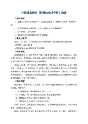 幼儿园中班社会活动教案《特殊的电话号码》 包含反思预览